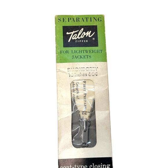 Vintage Talon Zipper Separating Lightweight Jackets 10 inch Smoke Grey NOS - Picture 1 of 4